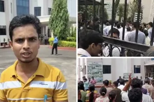 अलवर में एग्जाम बीच में छोड़ा, कैंडिडेट्स का हंगामा:NET अभ्यर्थियों ने कहा- बार-बार कंप्यूटर बंद हुआ, पेपर लीक का शक, पूर्व MLA का है कालेज